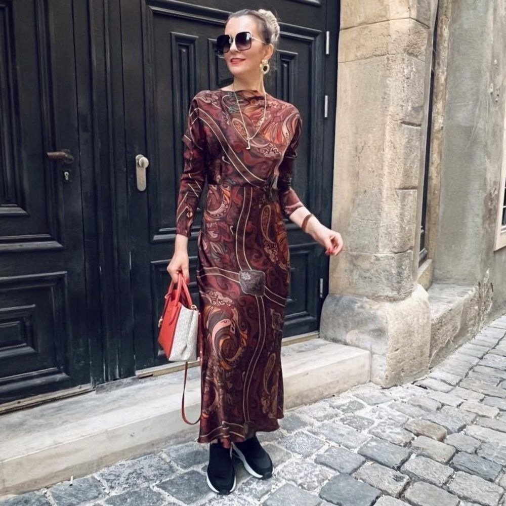 Zara satin printed long sleeve dress